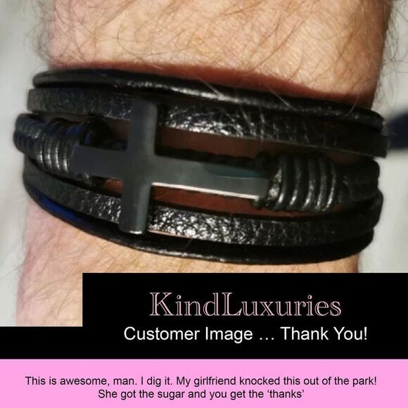 🧑🏻‍🦱O1🧑🏻‍🦱 Gorgeous Genuine Braided Leather Titanium Mens Unisex Bracelet - Picture 13 of 16